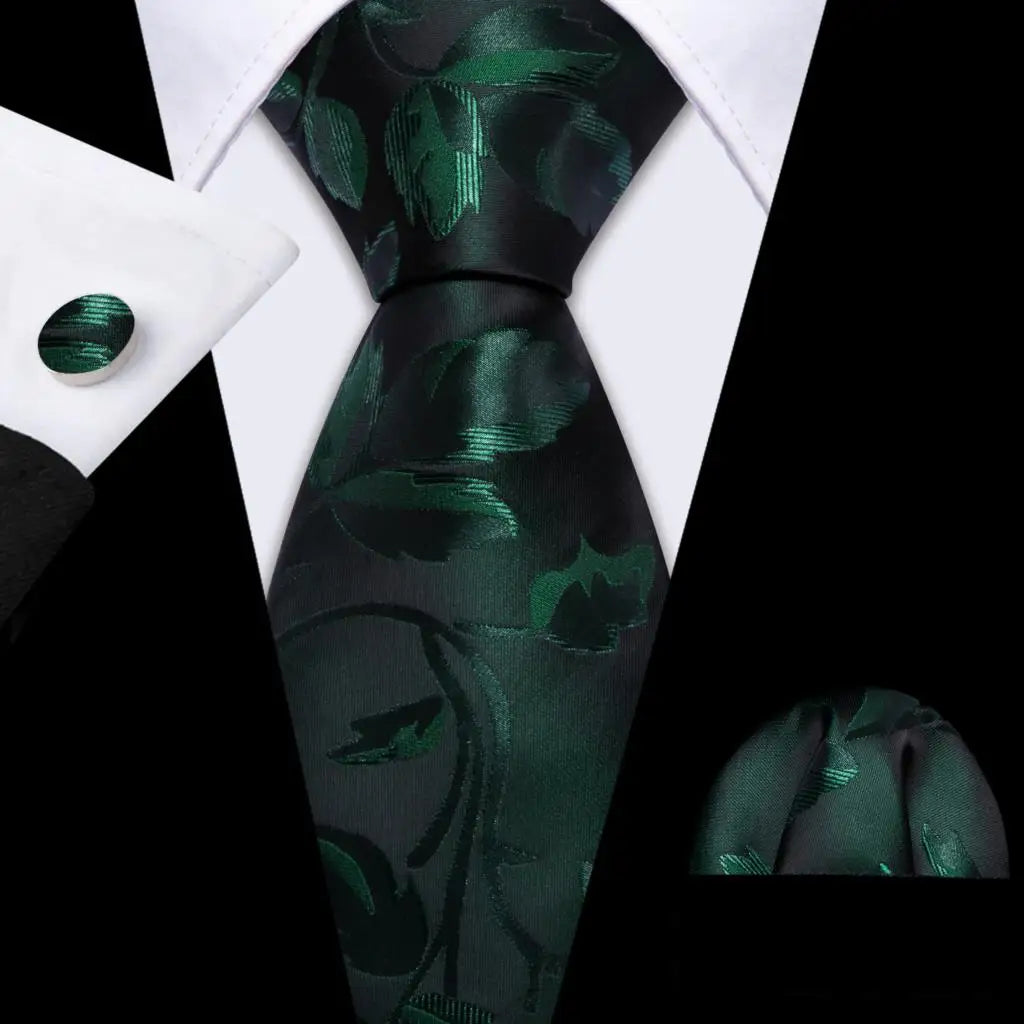 Cravate Mariage Homme Verte Pochette Boutons de Manchette