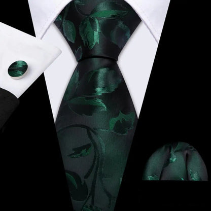 Cravate Mariage Homme Verte Pochette Boutons de Manchette