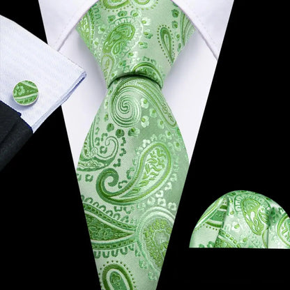 Cravate Mariage Homme Verte Pochette Boutons de Manchette