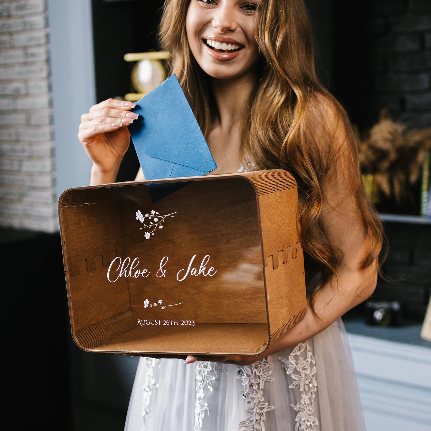 Urne mariage bois champêtre personnalisée