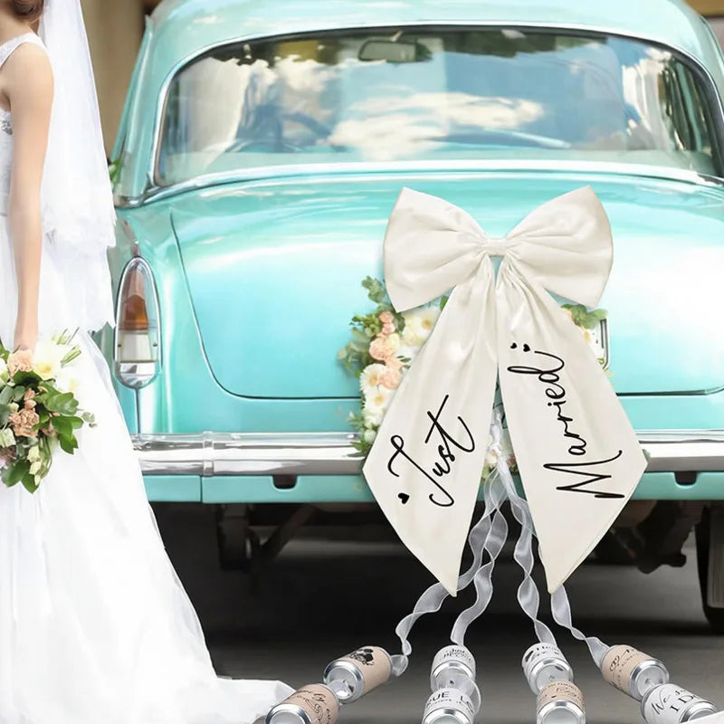Nœud Arrière Voiture Mariage Satin Blanc — vue 3