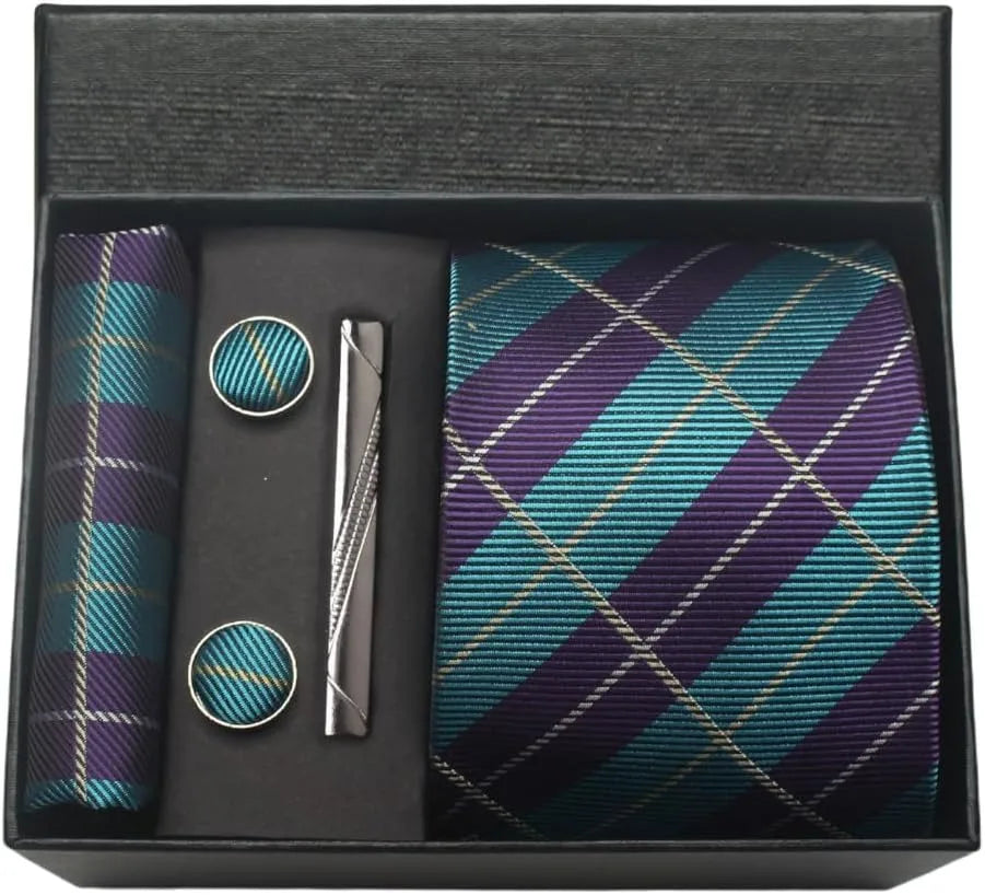 Coffret Cravate Mariage 8 cm Pochette Pince et Manchettes