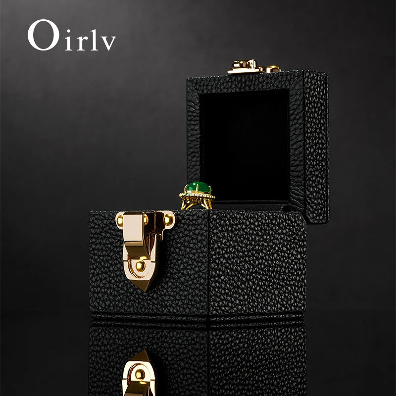 Oirlv Genuine Leather Ring Box Luxury Single Ring Storage Case with Gold Lock, Premium Jewelry Gift Box for Proposal, Engagement