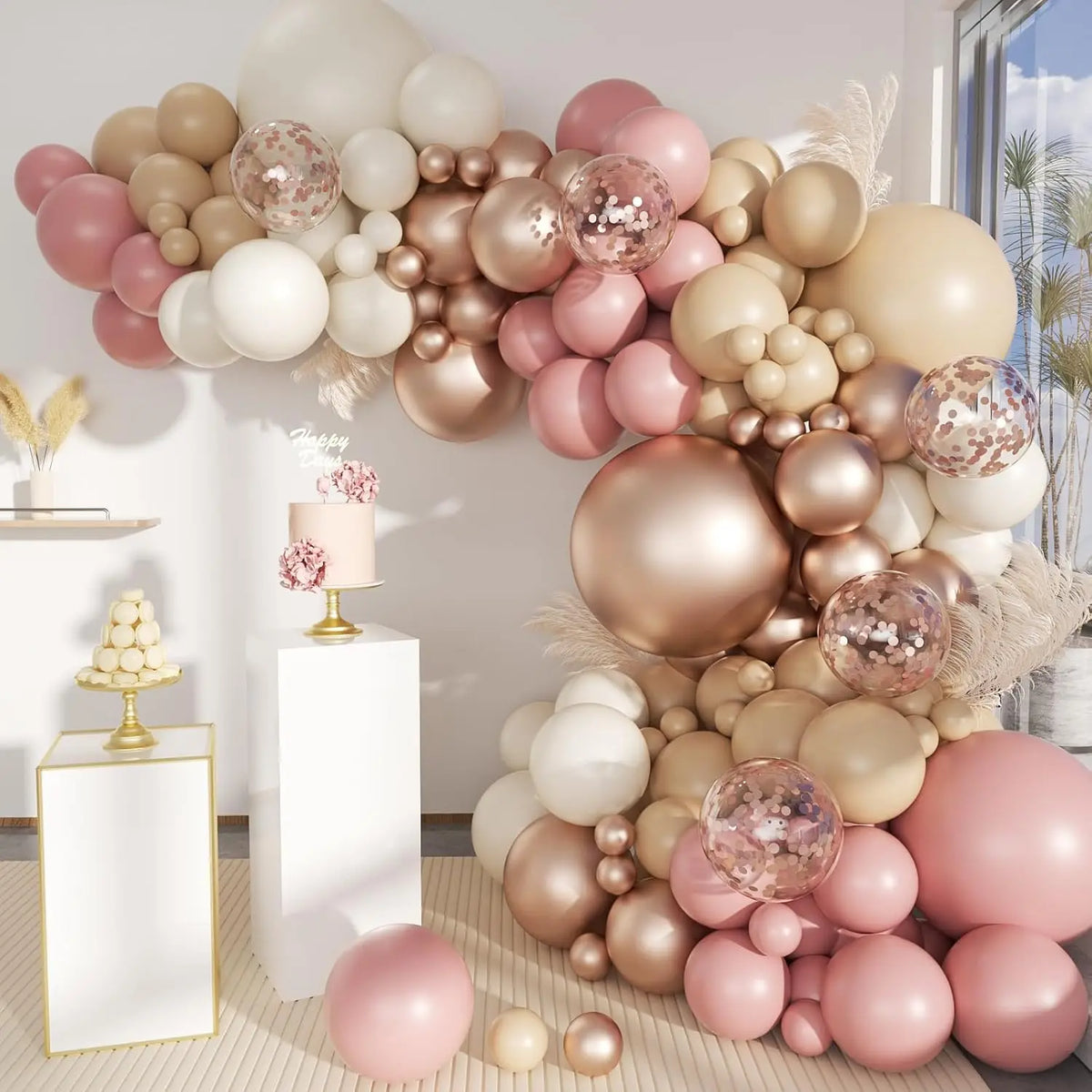 Arche Ballon Mariage Rose et Marron