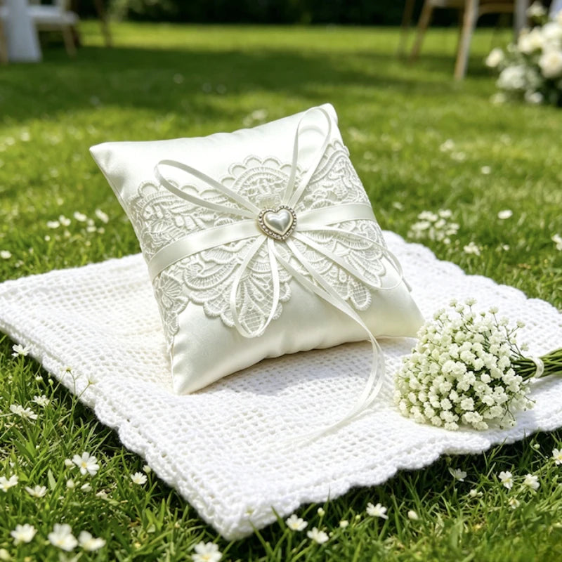 Coussin alliance blanc dentelle perles