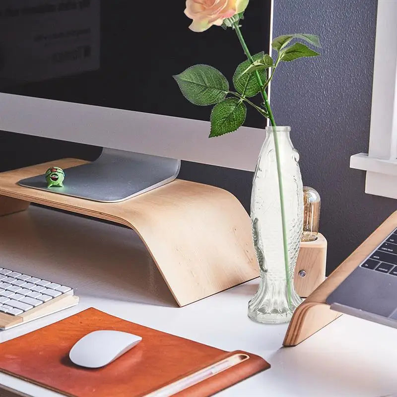 Vase bouteille en verre et bois — vue 3