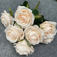 Bouquet de Roses Artificielles Mariage 9 Têtes — Champagne Poudré N° 5