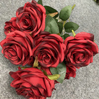 Bouquet de Roses Artificielles Mariage 9 Têtes — Rouge Foncé N° 17