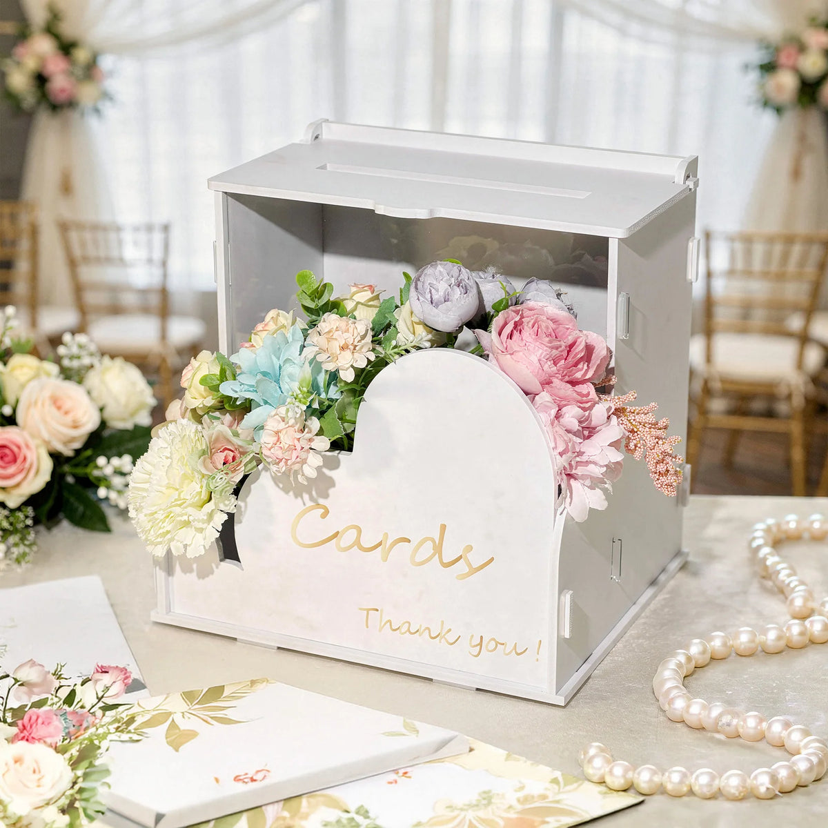 Urne mariage blanche cœur floral