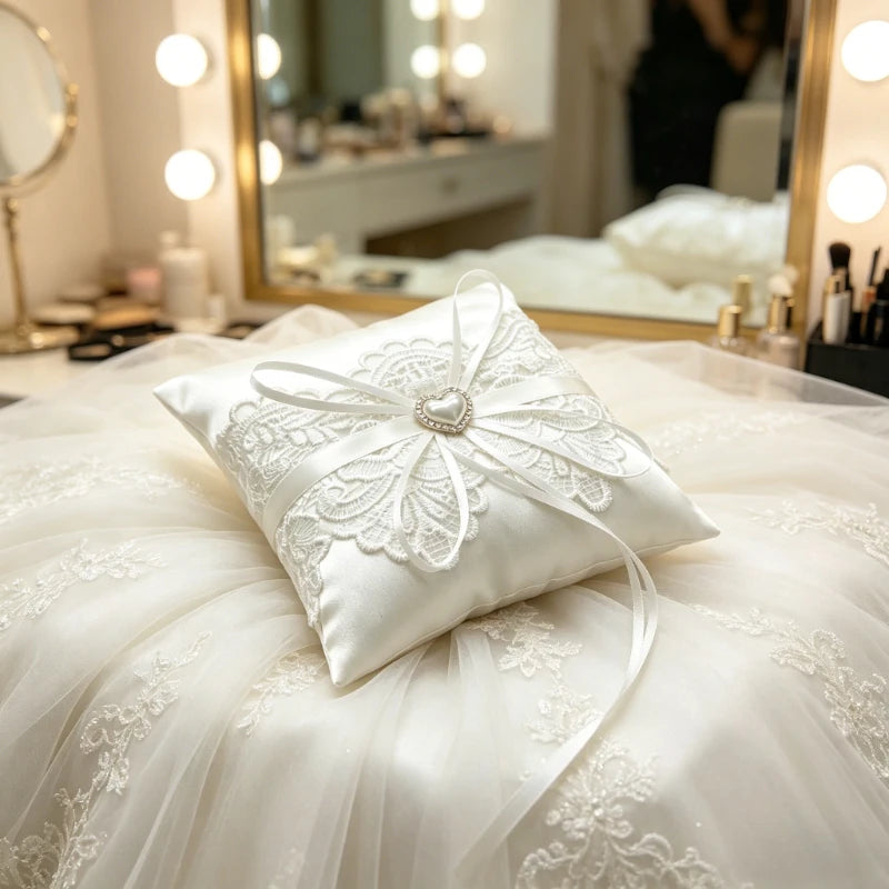 Coussin alliance blanc dentelle perles