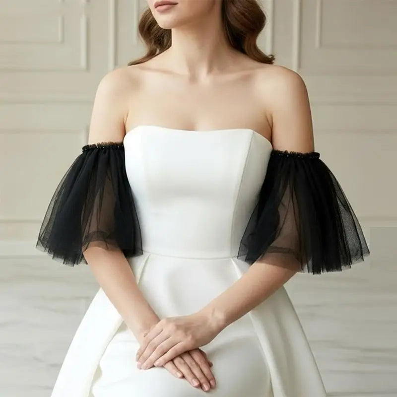 Manches amovibles mariée en tulle noir