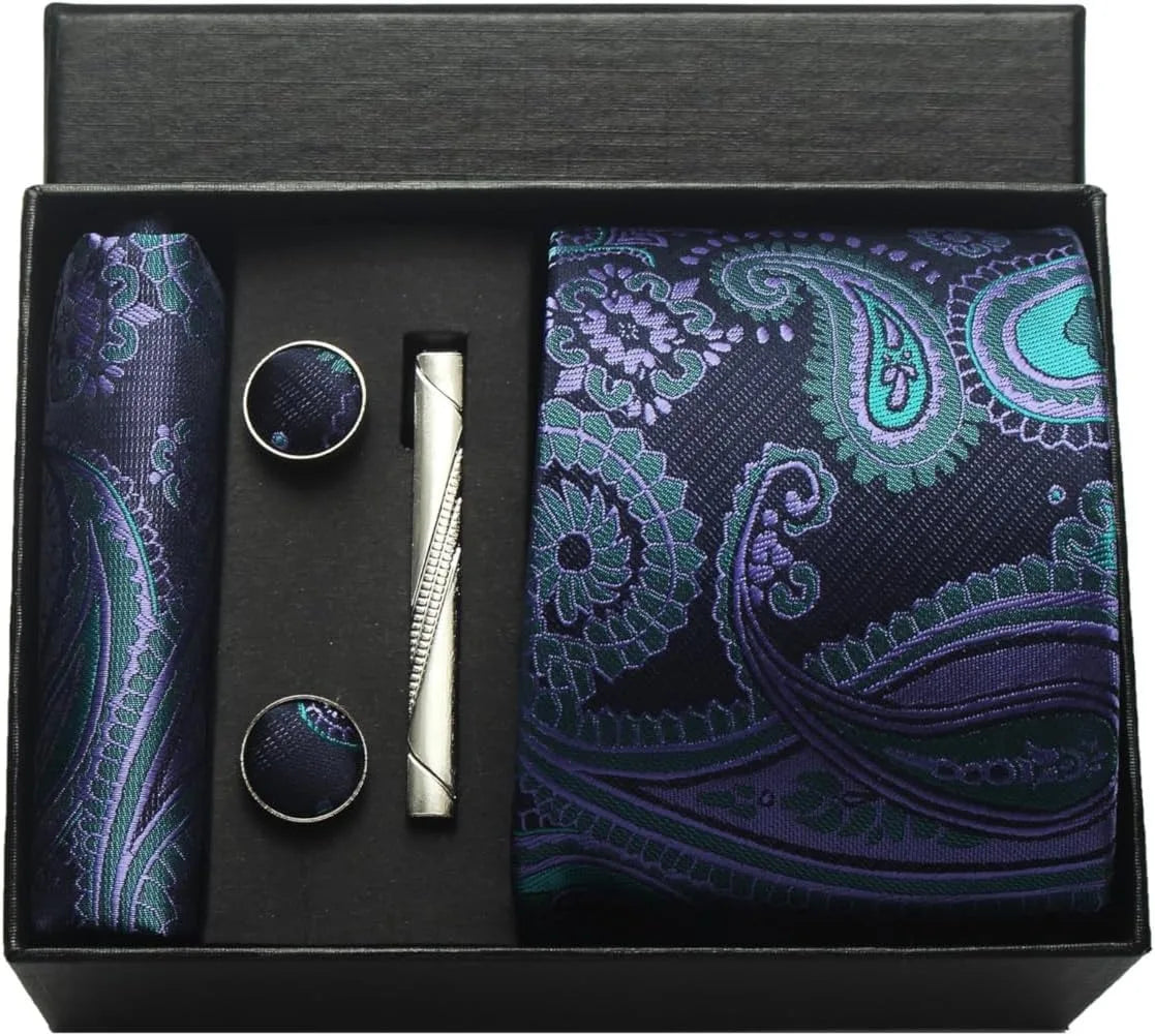Coffret cravate mariage pochette et boutons manchette