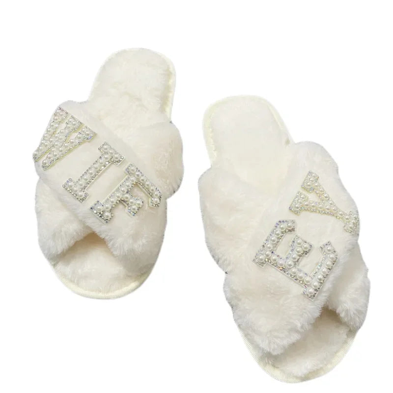 Chaussons Mariée en Fausse Fourrure