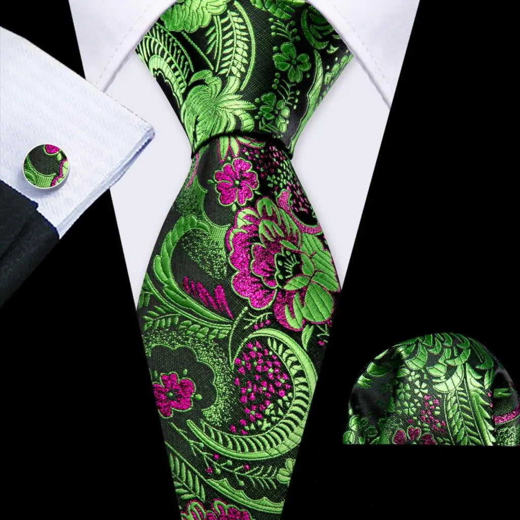 Cravate Mariage Homme Verte Pochette Boutons de Manchette
