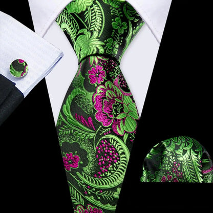 Cravate Mariage Homme Verte Pochette Boutons de Manchette