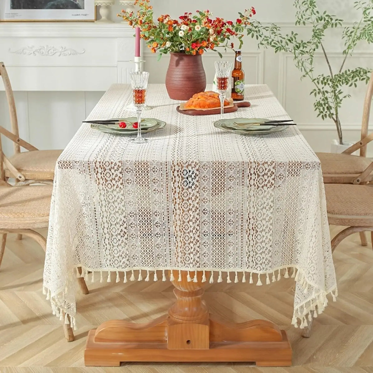 Nappe Dentelle Champêtre Pompons Mariage