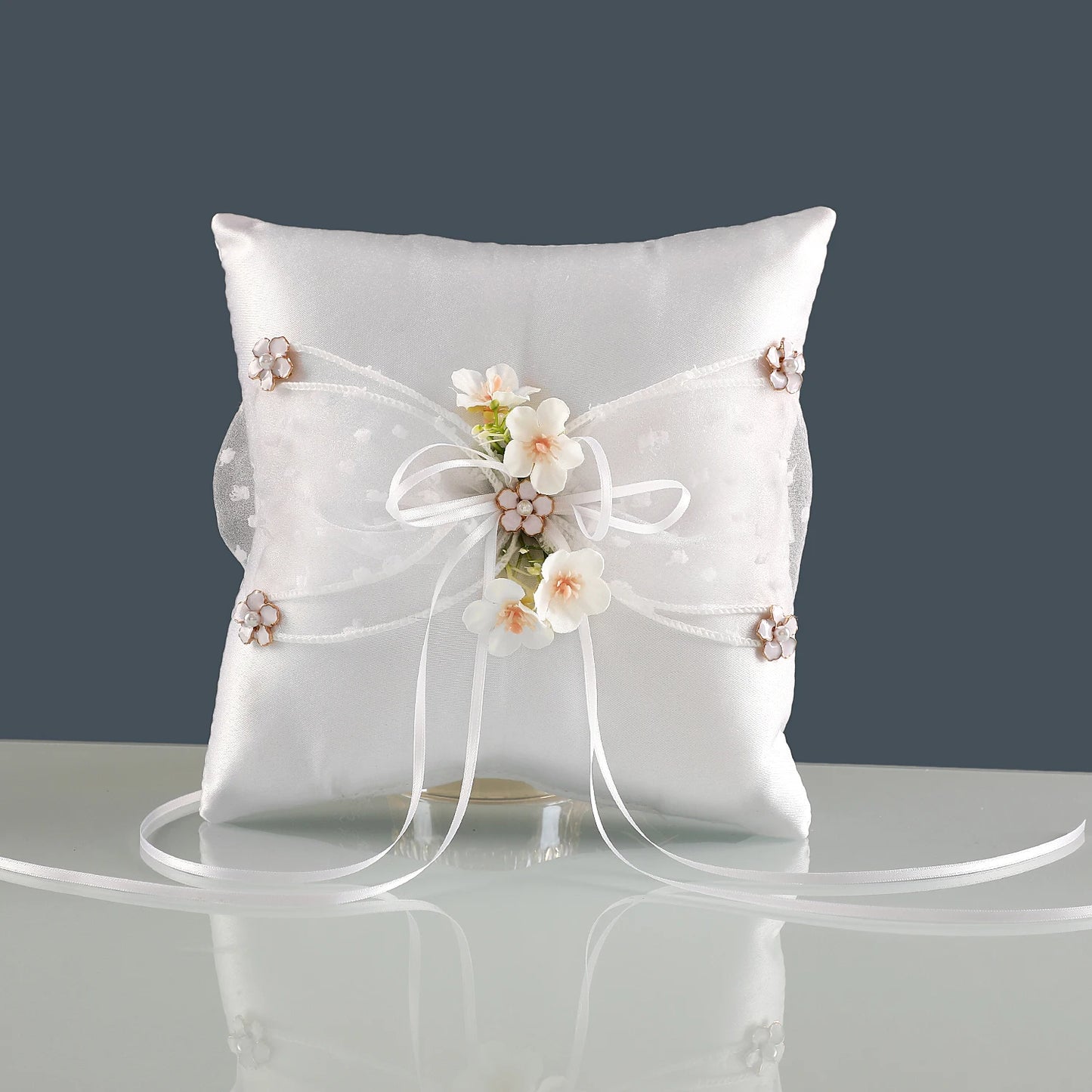 Wedding Bridal Ring Pillow with Bow - Elegant Ceremony Accessory Gift for Brides