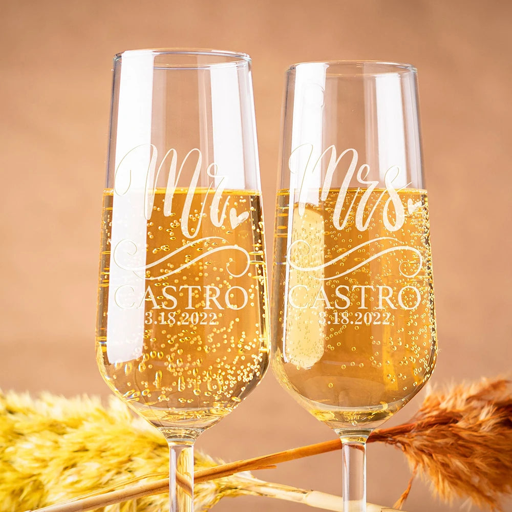 Duo de Flûtes à Champagne Personnalisées Mariés