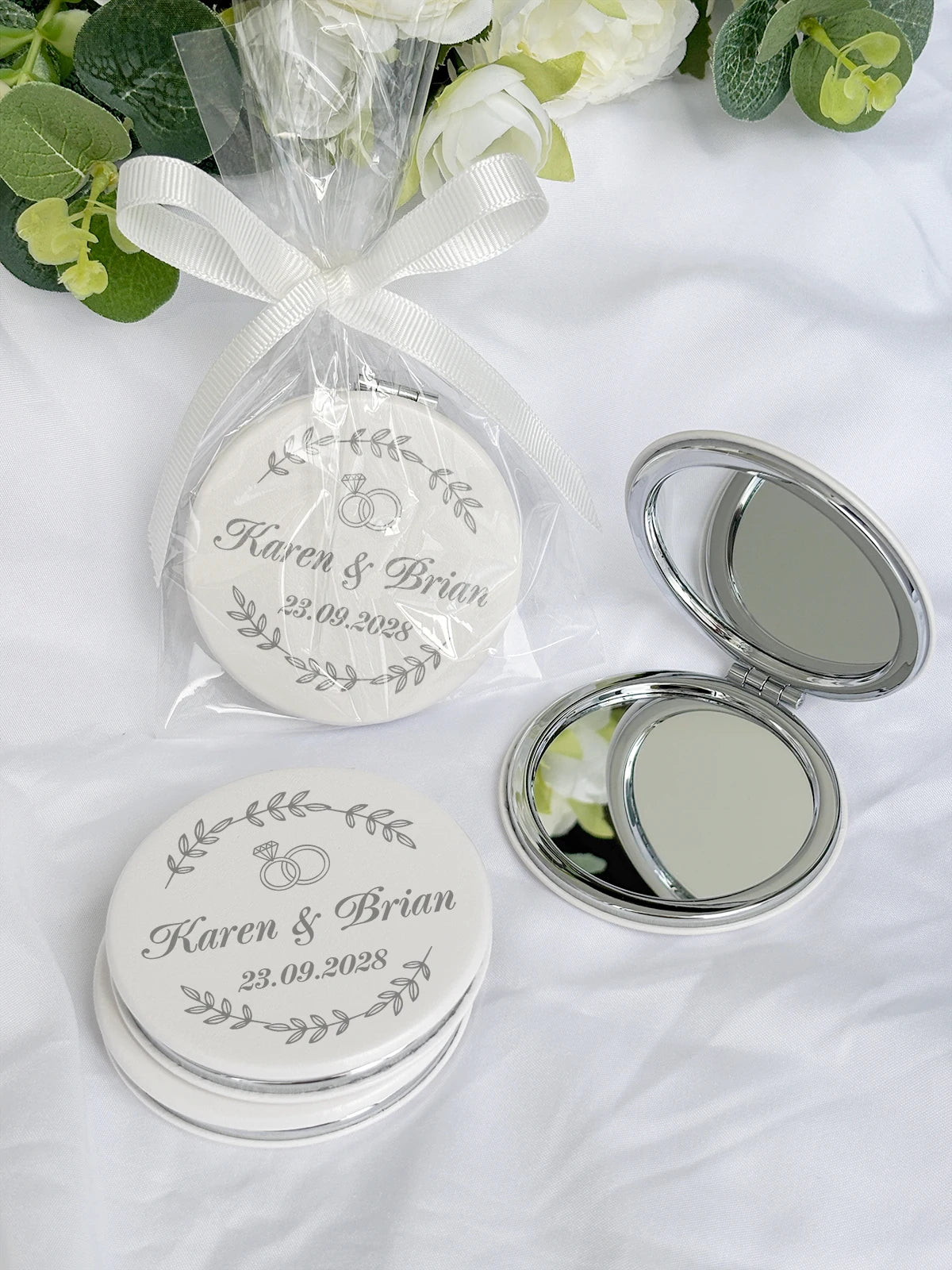 Miroir de Poche Argenté Personnalisé Mariage
