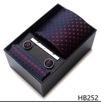 Coffret Cravate Mariage Homme Pochette et Boutons de Manchette — Marine à Pois Rouges