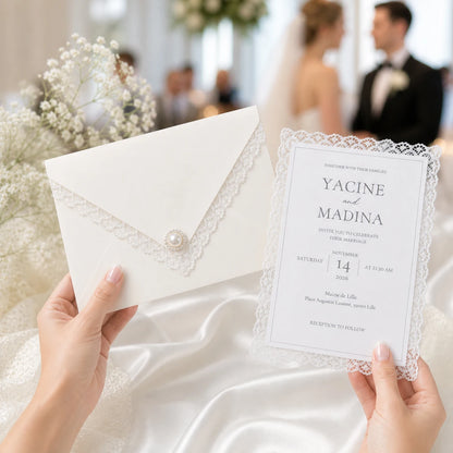 Faire-Part Mariage Dentelle Ivoire Personnalisé
