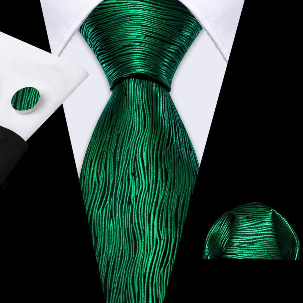 Cravate Mariage Homme Verte Pochette Boutons de Manchette
