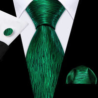 Cravate Mariage Homme Verte Pochette Boutons de Manchette — Vert Émeraude Veiné
