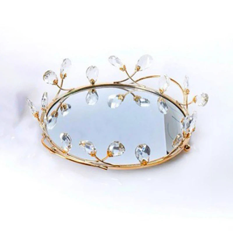 Plateau Miroir Cristal Doré Mariage