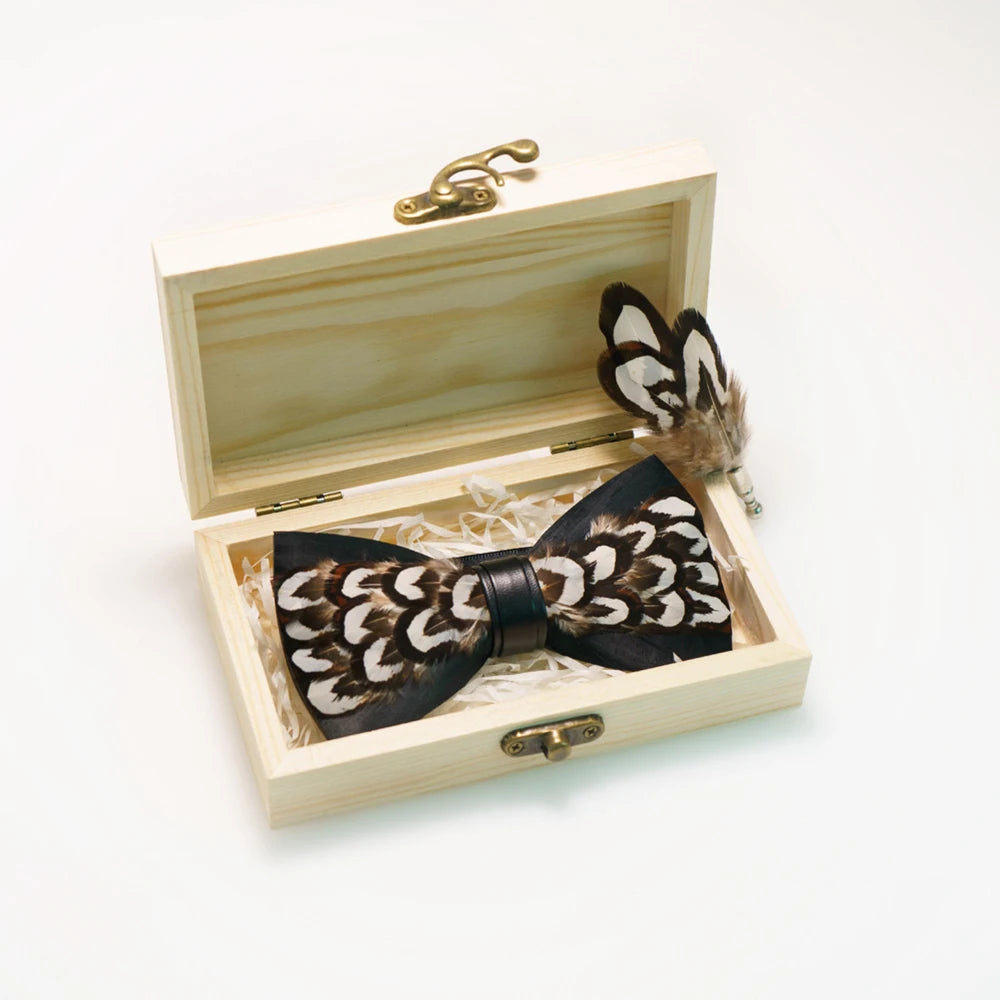 Nœud papillon mariage plumes coffret bois — vue 14