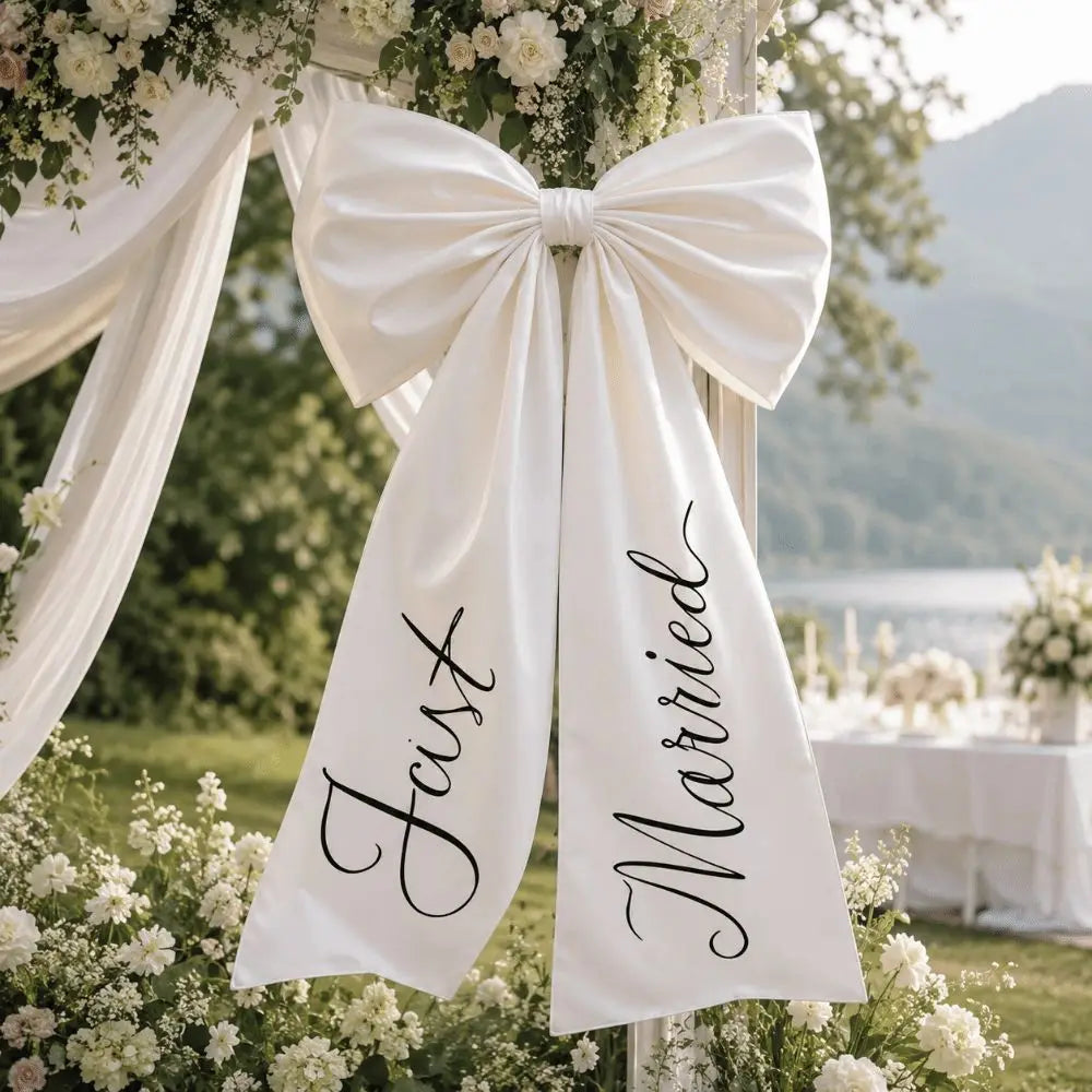 Nœud Voiture Mariage Blanc Épuré — vue 3