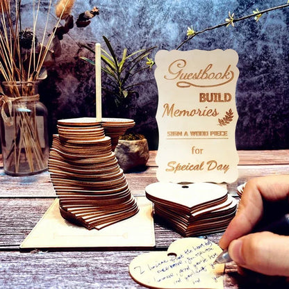 Livre d'or mariage original 72 cœurs en bois
