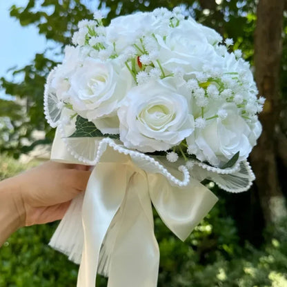 Bouquet de mariée roses et gypsophile — vue 2
