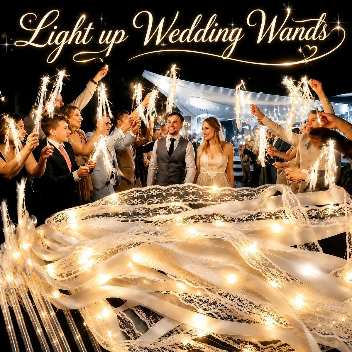 Baguettes lumineuses mariage à rubans