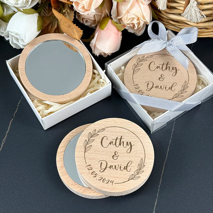Miroir de poche bois personnalisé mariage