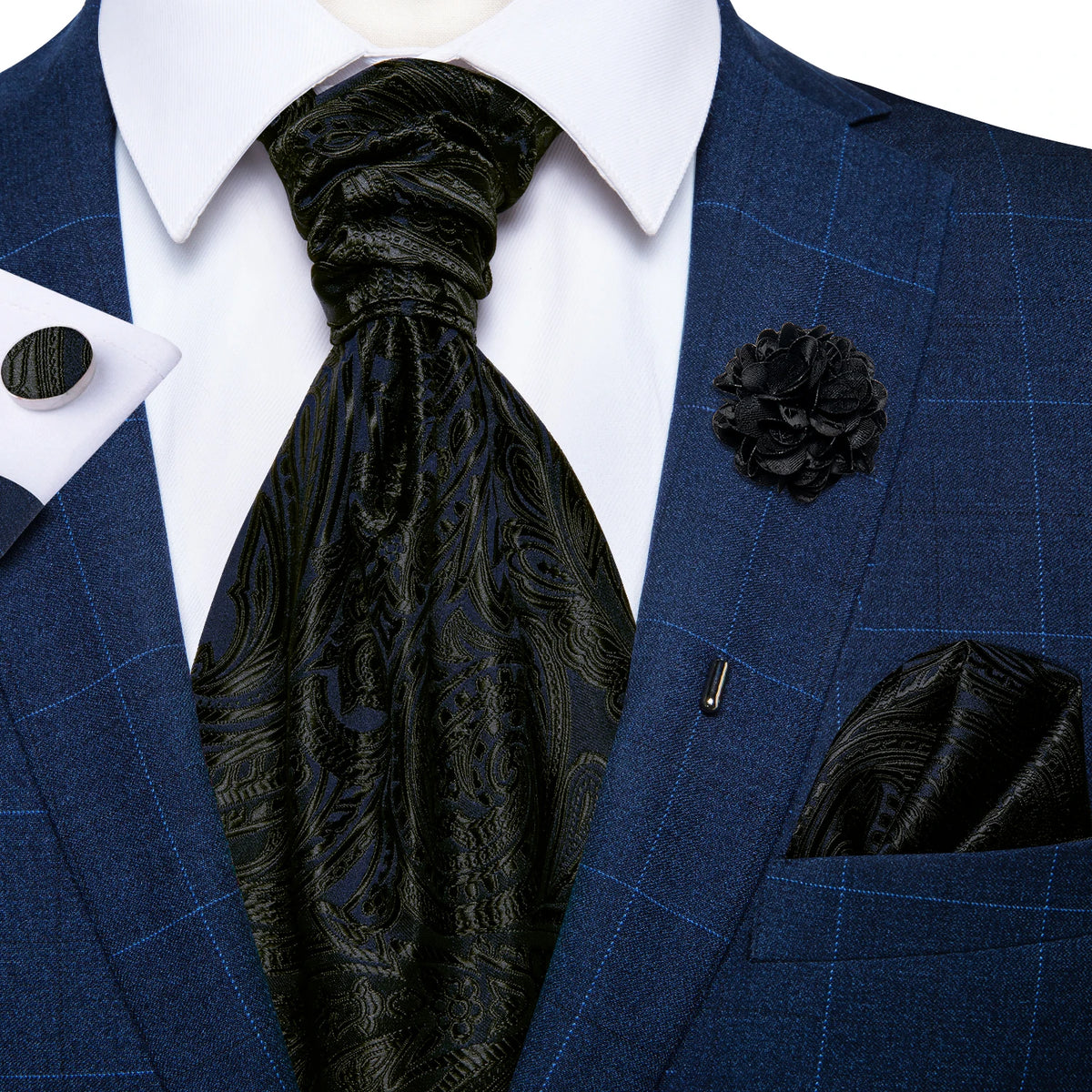 Cravate mariage lavallière cachemire et pochette — vue 15