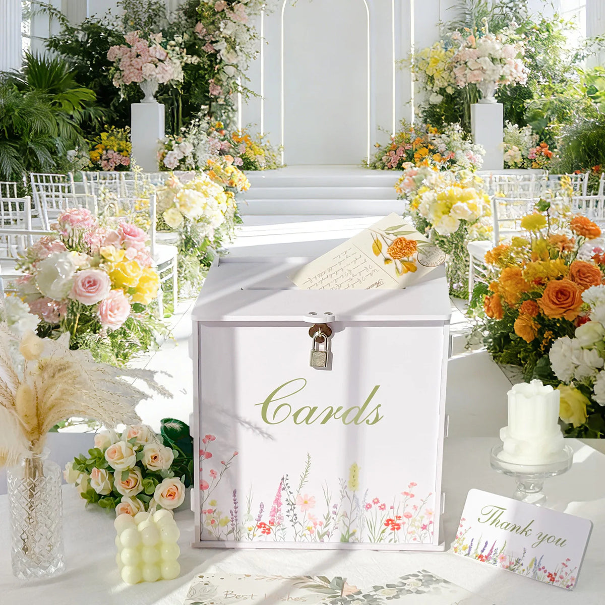 Urne mariage fleurs aquarelle blanche