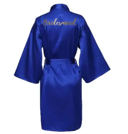 Peignoir Satin Bleu Roi Imprimé Doré — vue 8