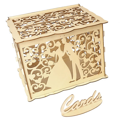 Boîte urne mariage bois champêtre à cœurs — Motif 4