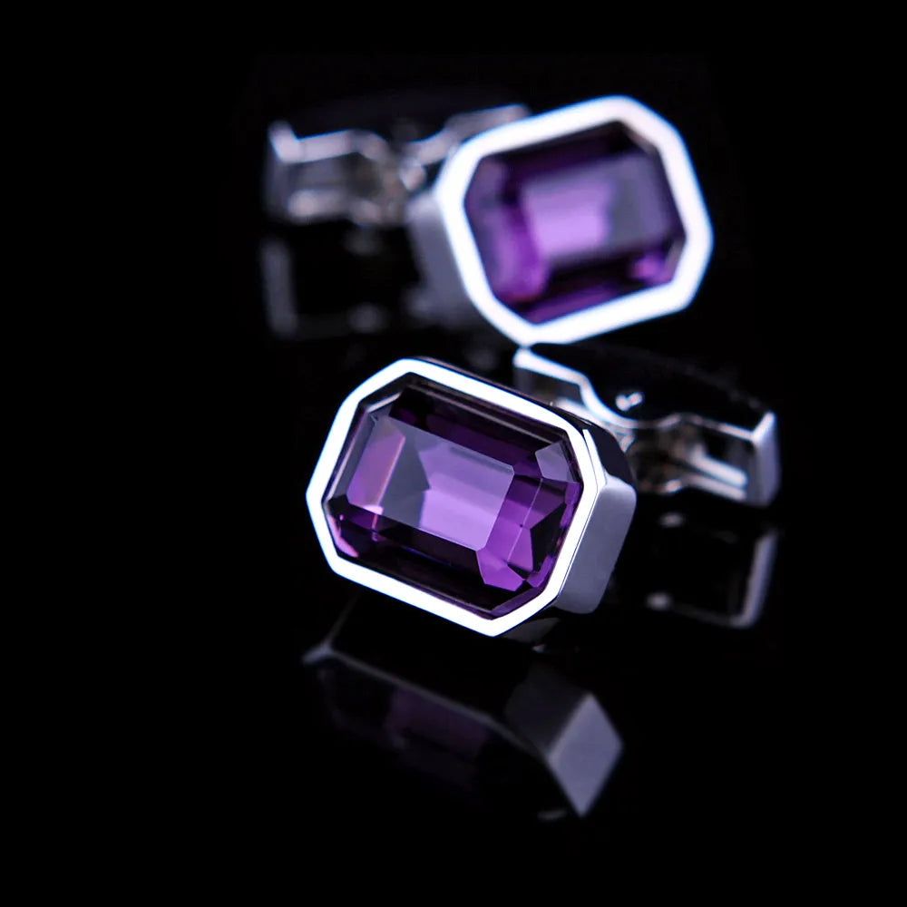 Bouton de manchette mariage cristal violet — vue 2