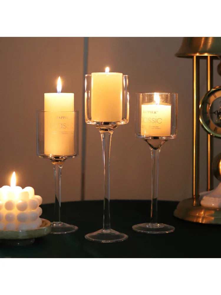 Trio de bougeoirs hauts en verre — vue 6