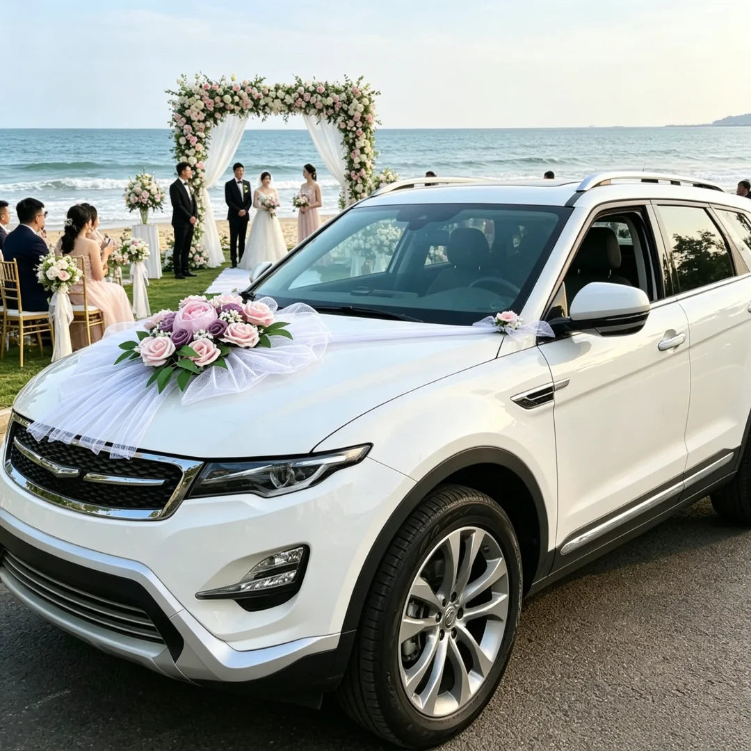 Fleurs Roses Décoration Voiture Mariage — vue 2
