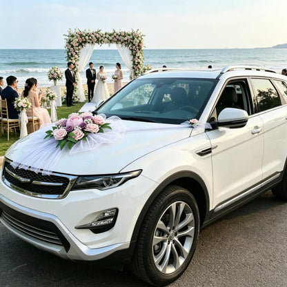 Fleurs Roses Décoration Voiture Mariage — vue 2