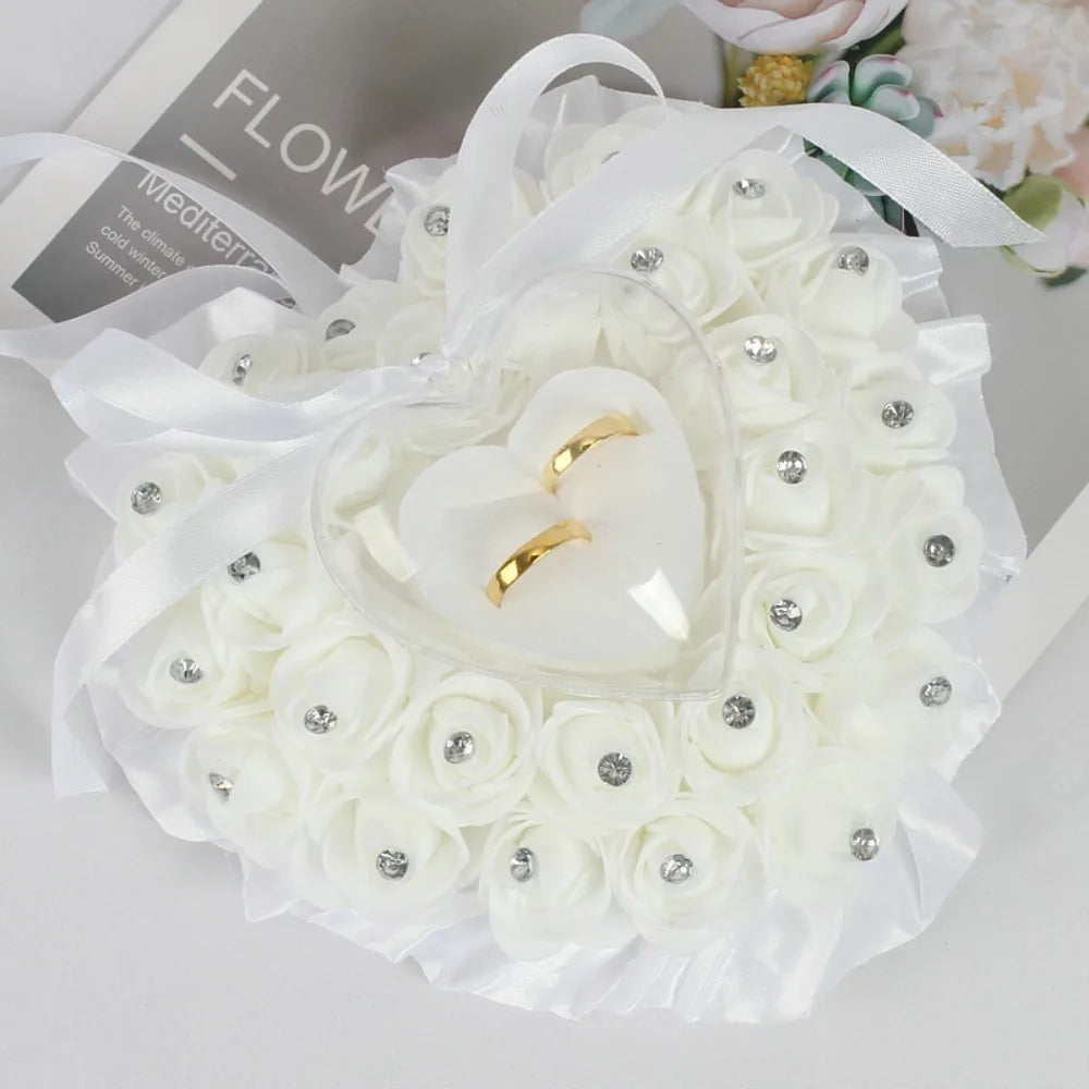 Coussin Alliances Cœur Roses Satinées Strass