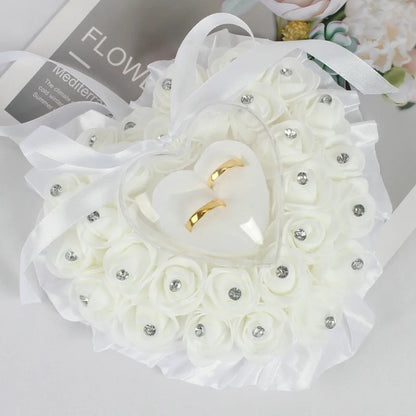 Coussin Alliances Cœur Roses Satinées Strass