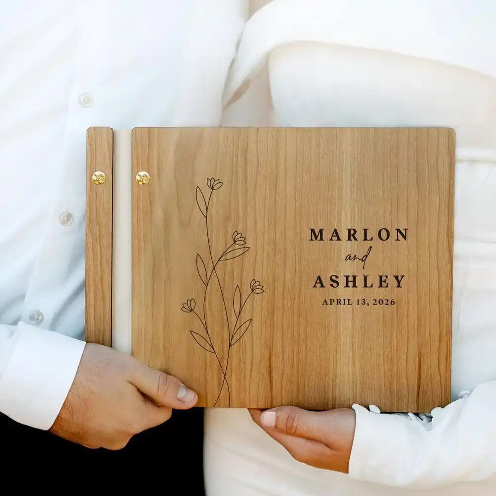 Livre d'Or Mariage Bois Personnalisé Album Photo