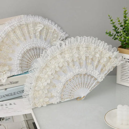 Éventail Dentelle Perlé Rétro Mariage