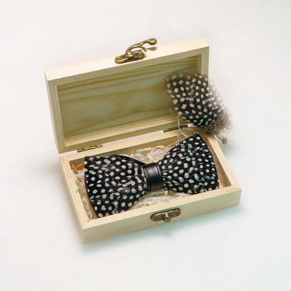Nœud papillon mariage plumes coffret bois — vue 12