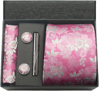 Coffret cravate mariage pochette et boutons manchette — Rose fleuri