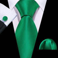 Cravate Mariage Homme Verte Pochette Boutons de Manchette — Vert Trèfle Uni