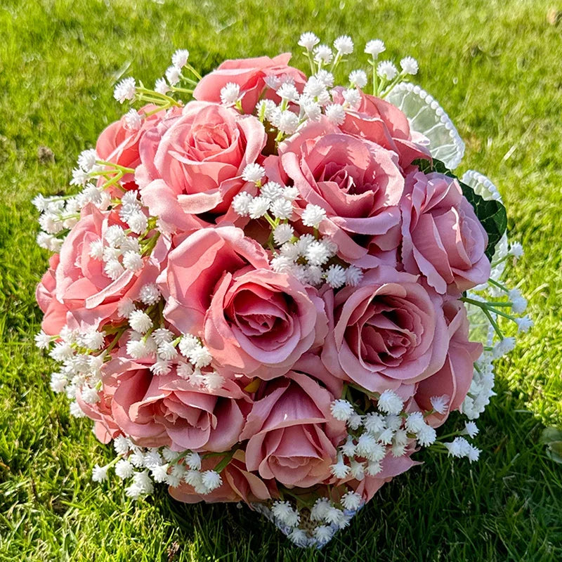 Bouquet de mariée roses et gypsophile — vue 10